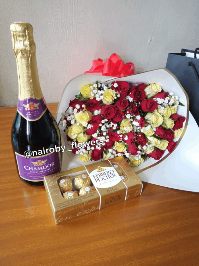NON-ALCOHOLIC WINE, FERRERO CHOCOLATES & BOUQUET