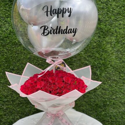 RED ROSES WITH BUBBLE BALLOON