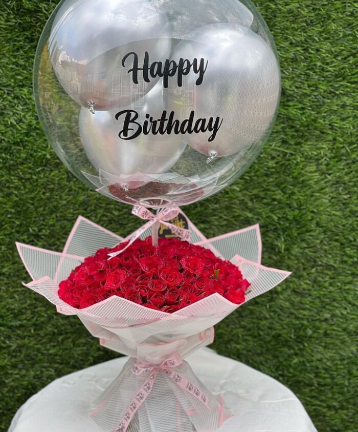 RED ROSES WITH BUBBLE BALLOON