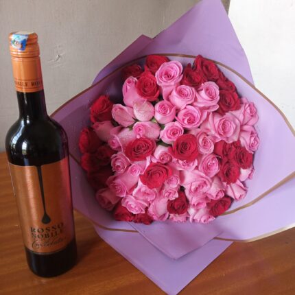 ROSSO NOBILE & PINK AND RED ROSES BOUQUET