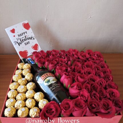 BAILEYS, FERRERO CHOCOLATES & RED ROSES BOX