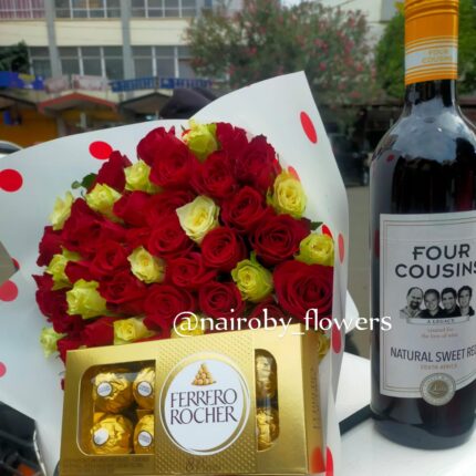 FOUR COUSINS,60 ROSES BOUQUET AND FERRERO