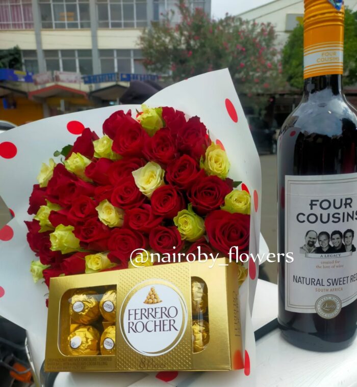 FOUR COUSINS,60 ROSES BOUQUET AND FERRERO