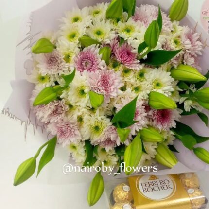 FERRERO CHOCOLATES & LILIES AND CHRYSANTHEMUMS BOUQUET