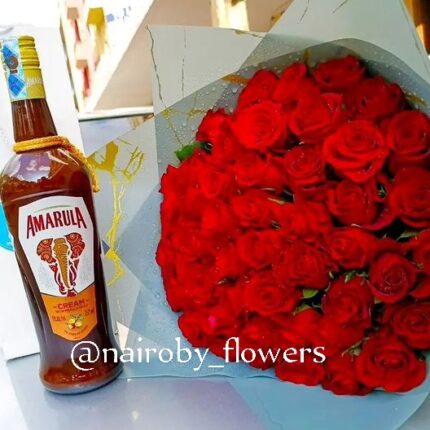AMARULA & 40 RED ROSES BOUQUET