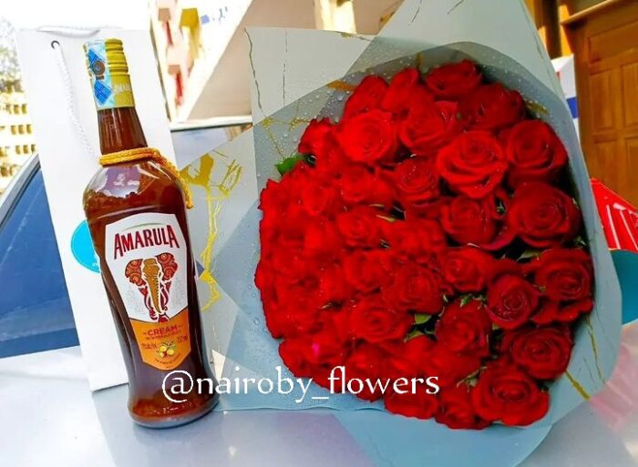 AMARULA & 40 RED ROSES BOUQUET