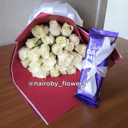 GENTLE WHITE ROSES & CHOCOLATE