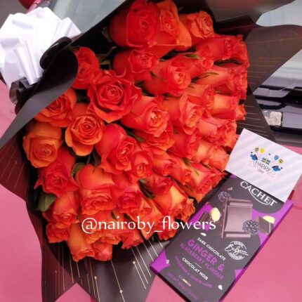 ORANGE ROSES AND CACHET CHOCOLATE