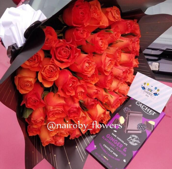 ORANGE ROSES AND CACHET CHOCOLATE