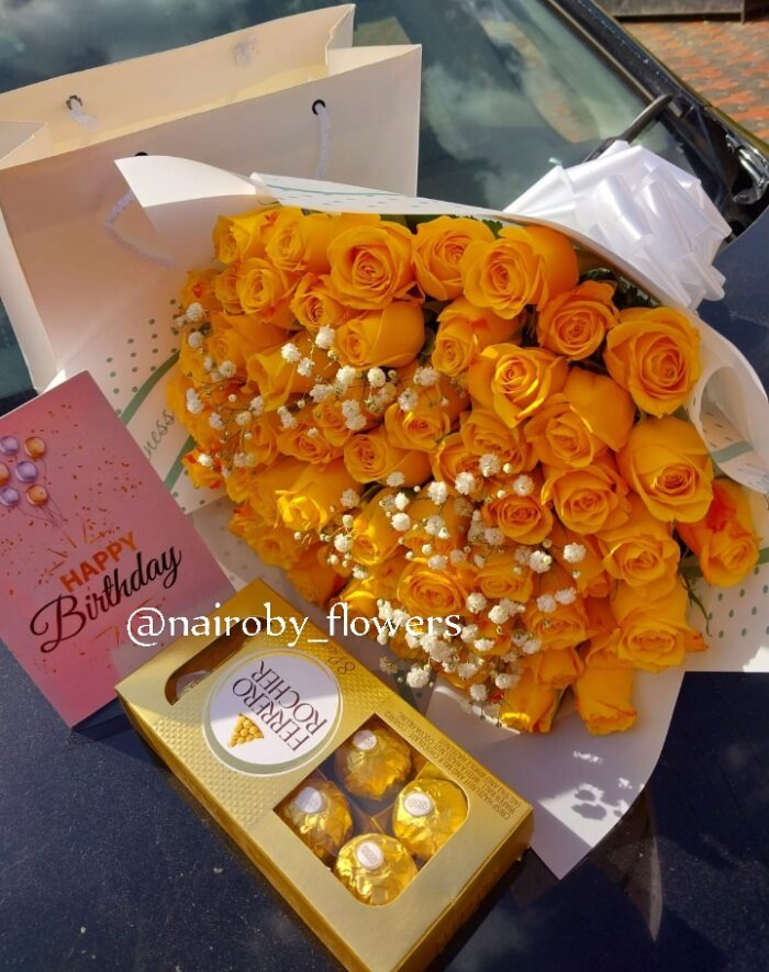SWEET YELLOW ROSES & FERRERO CHOCOLATES