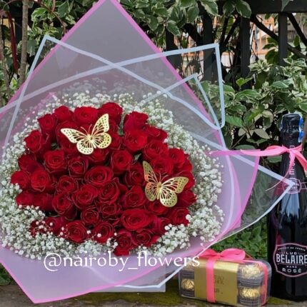 BELAIRE CHAMPAGNE, FERRERO CHOCOLATES AND RED ROSES