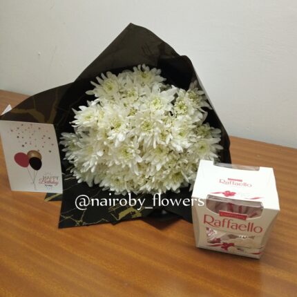 RAFFAELLO CHOCOLATE & WHITE CHRYSANTHEMUMS