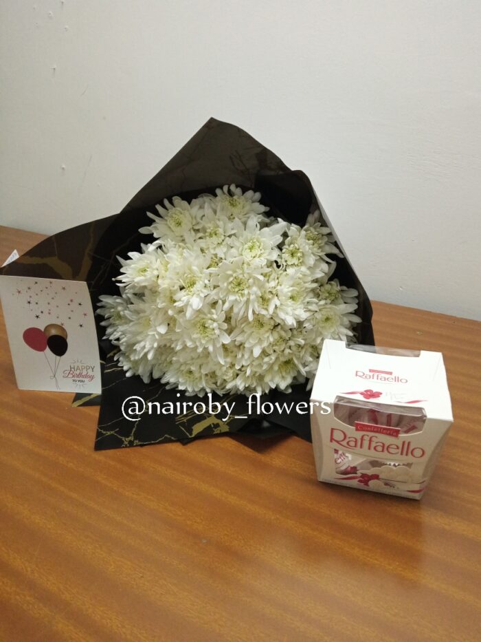 RAFFAELLO CHOCOLATE & WHITE CHRYSANTHEMUMS