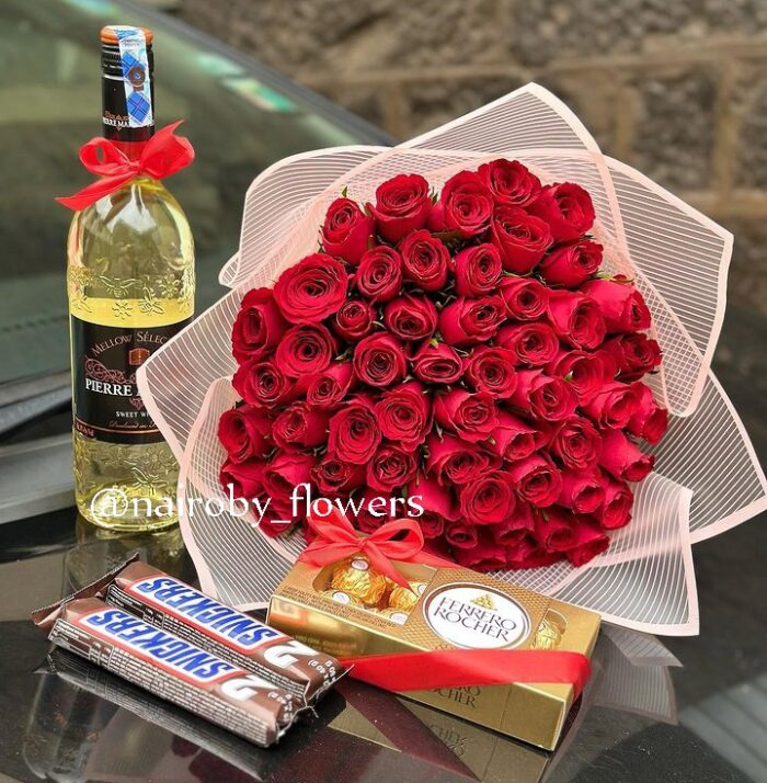 PIERRE MARCEL WINE, CHOCOLATES AND RED ROSES