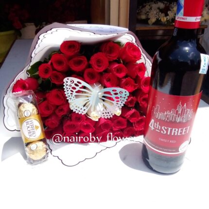 4TH STREET RED WINE, FERRERO CHOCOLATES & RED ROSES