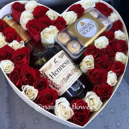 HENNESSY, FERRERO CHOCOLATES & ROSES HEART BOX
