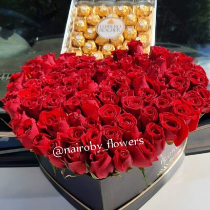 RED ROSES HEART BOX & 24 FERRERO CHOCOLATES