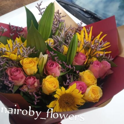 SUNFLOWERS,LILIES & ROSES BOUQUET