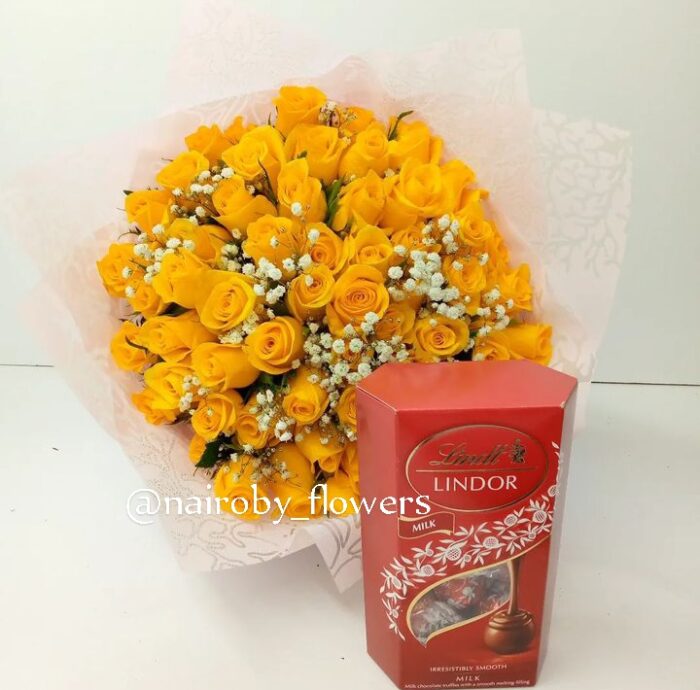 60 YELLOW ROSES WITH LINDT CHOCOLATE
