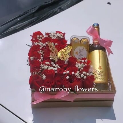 ROSSO NOBILE,16 FERRERO CHOCOLATES BOX & RED ROSES BOX