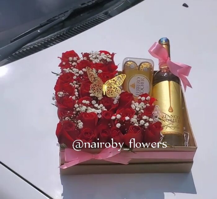 ROSSO NOBILE,16 FERRERO CHOCOLATES BOX & RED ROSES BOX