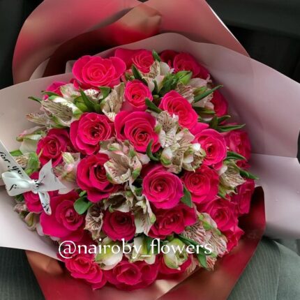 ALSTROEMERIA & HOT PINK ROSES BOUQUET