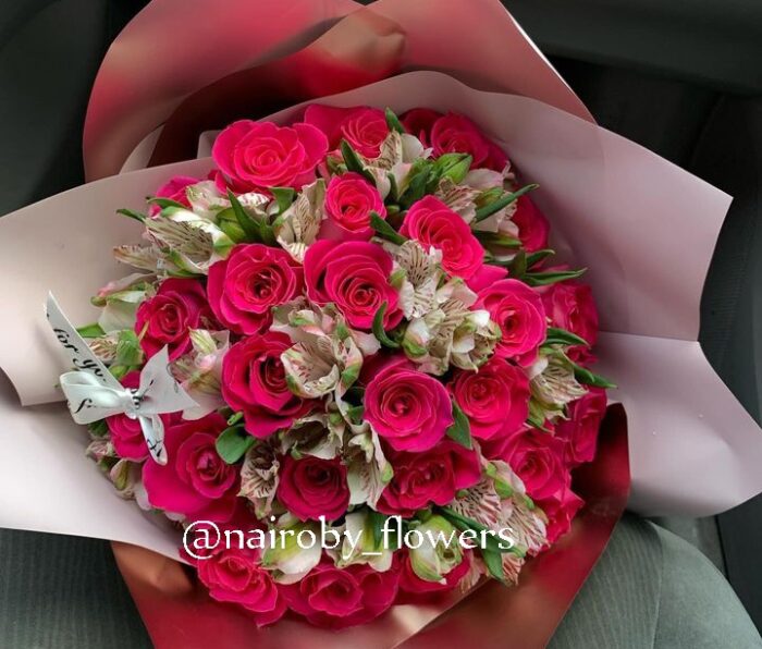 ALSTROEMERIA & HOT PINK ROSES BOUQUET