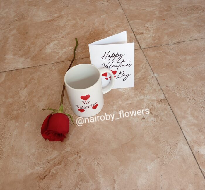 1RED ROSE,MY VALENTINE MUG & CARD