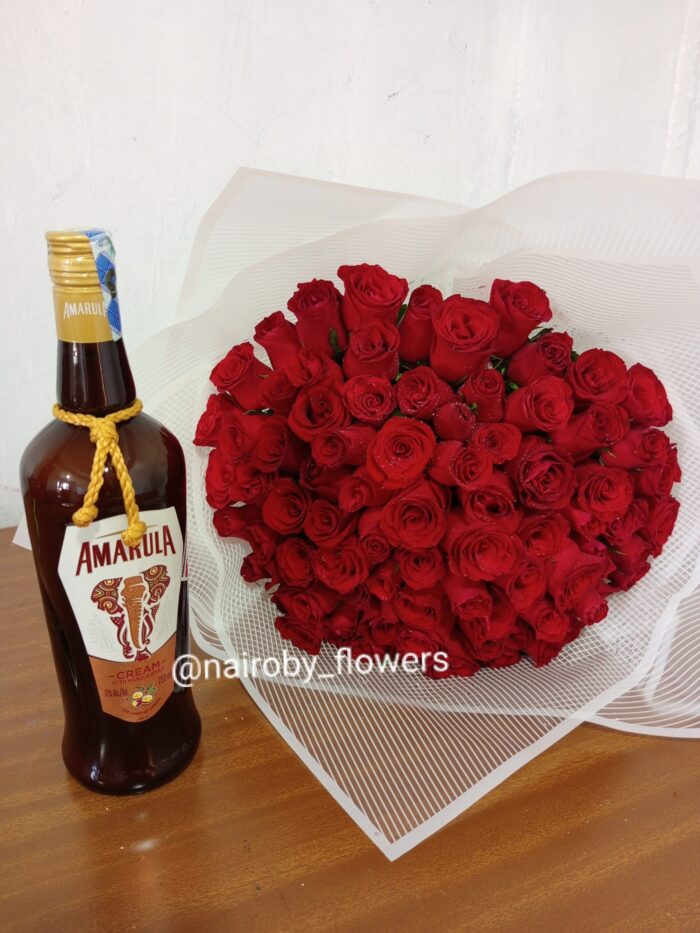 AMARULA & 60 RED ROSES
