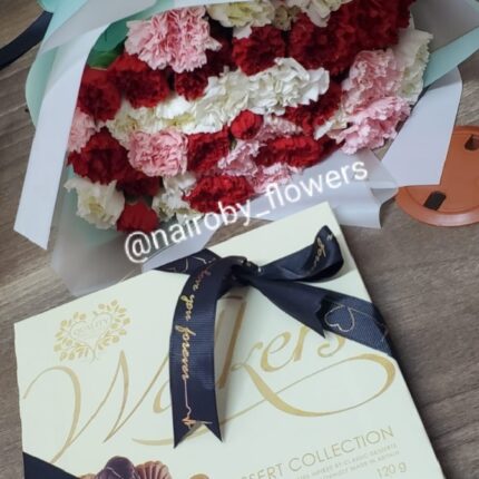 MIXED CARNATIONS BOUQUET & WALKERS CHOCOLATE
