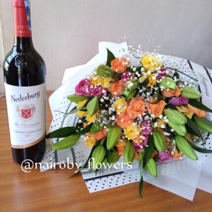 NEDEBURG WINE WITH COLORFUL ROSES & LILIES
