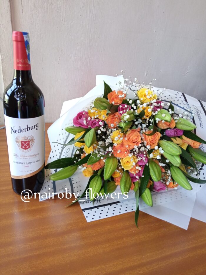 NEDEBURG WINE WITH COLORFUL ROSES & LILIES