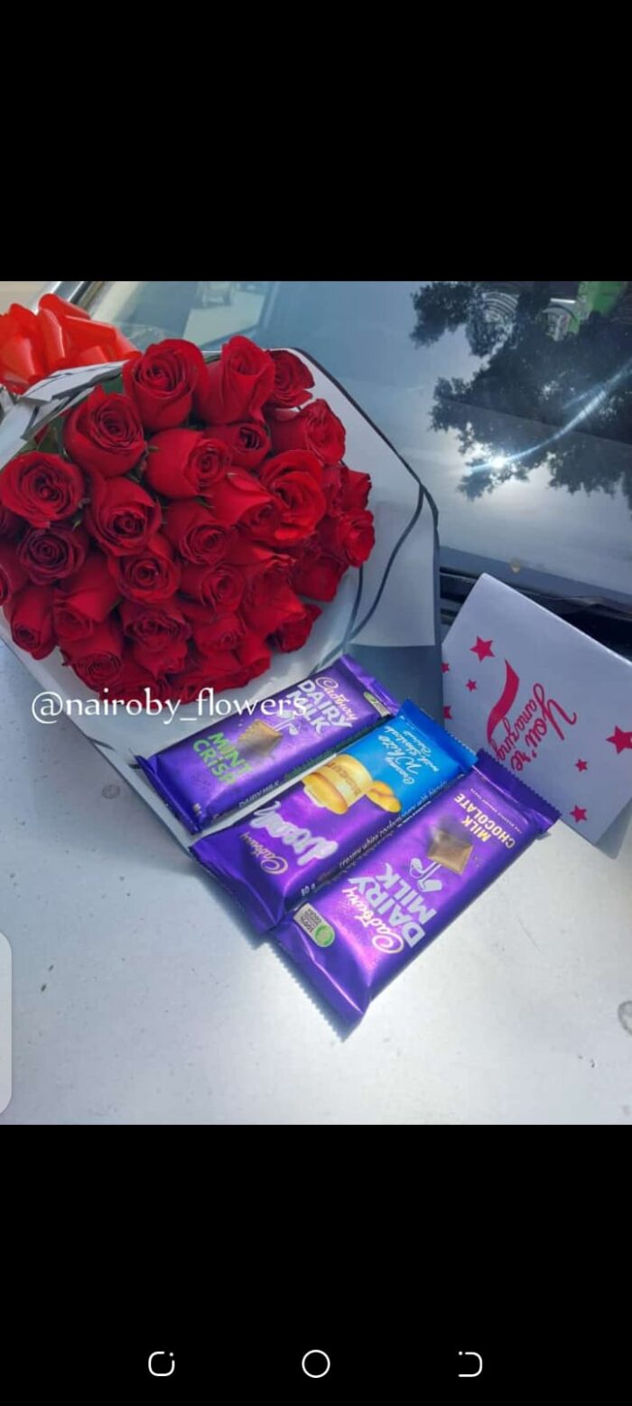40 RED ROSES BOUQUET & 3 CHOCOLATES