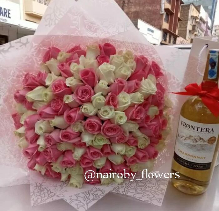 100 VALENTINE'S ROSES & FRONTERA CHARDONNAY WINE