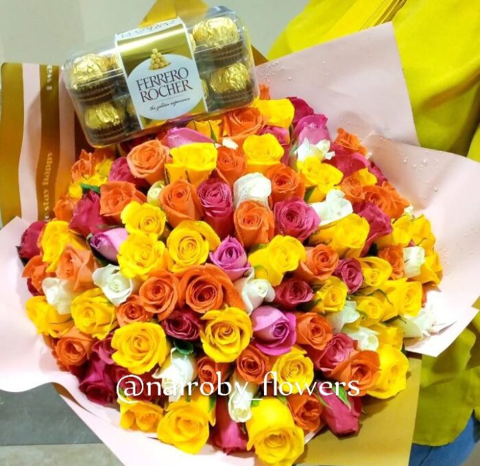 80 COLORFUL ROSES & 16 FERRERO CHOCOLATES