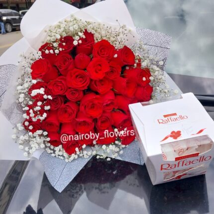 RAFFAELO CHOCOLATES & RED ROSES COMBO