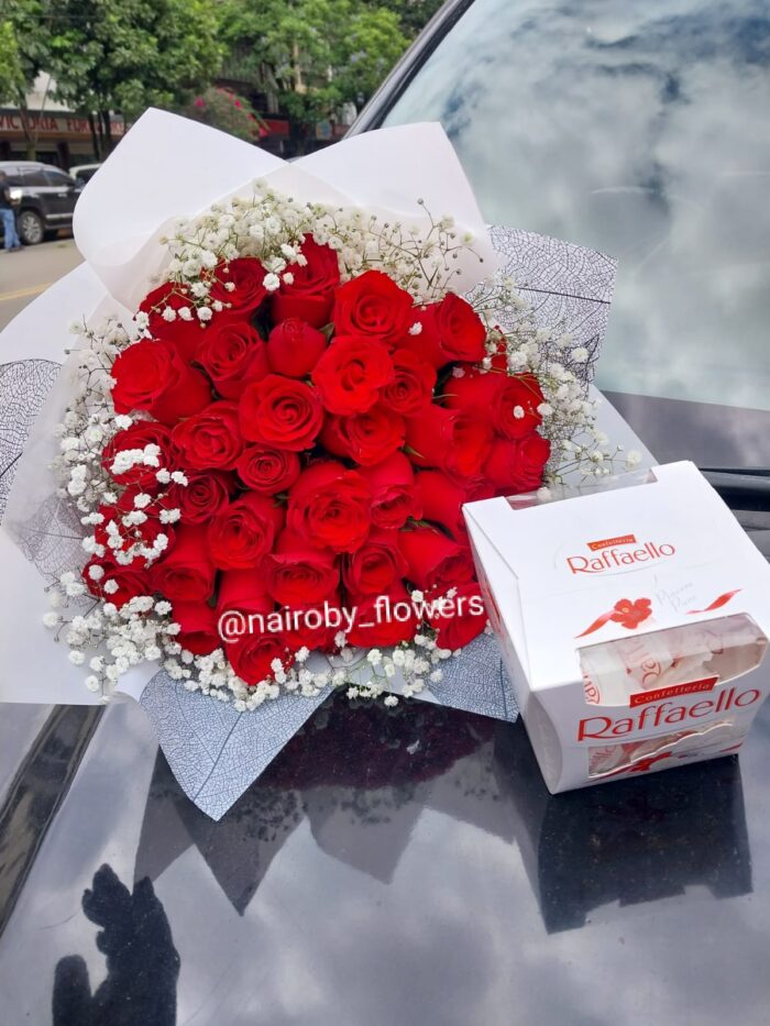 RAFFAELO CHOCOLATES & RED ROSES COMBO