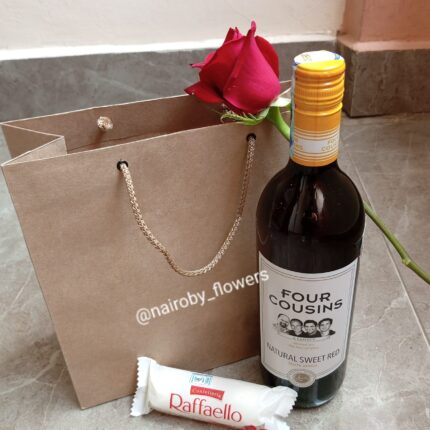 FOUR COUSINS WINE,RED ROSE & RAFFAELO CHOCOLATES