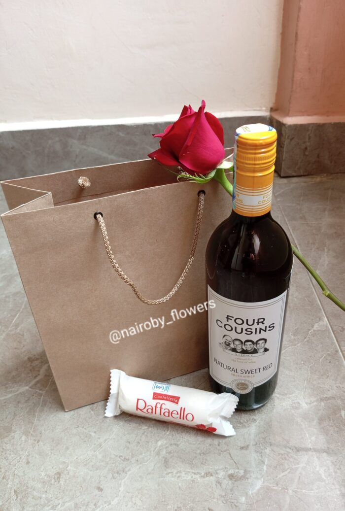 FOUR COUSINS WINE,RED ROSE & RAFFAELO CHOCOLATES