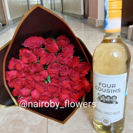 WHITE FOUR COUSINS WINE & 40 RED ROSES