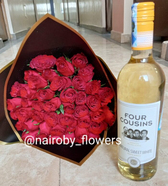 WHITE FOUR COUSINS WINE & 40 RED ROSES