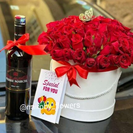 RED ROSES BOX & PIERRE MARCEL RED WINE