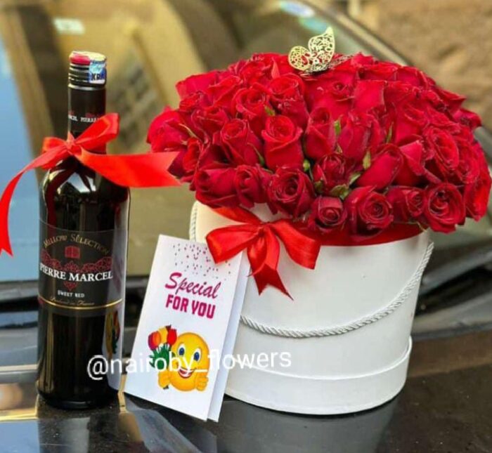 RED ROSES BOX & PIERRE MARCEL RED WINE
