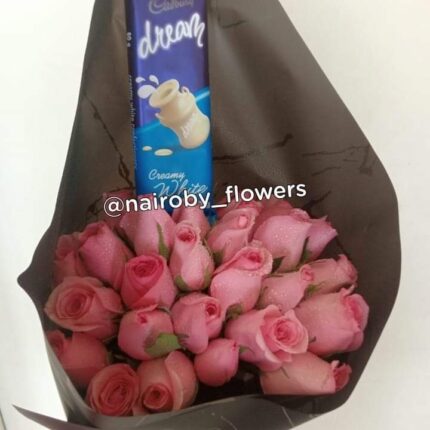 TWENTY PINK ROSES & CHOCOLATE