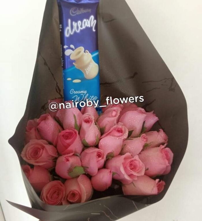 TWENTY PINK ROSES & CHOCOLATE