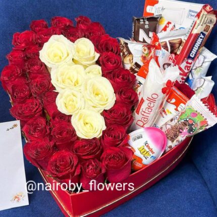 HEART BOX WITH GOODIES & ROSES