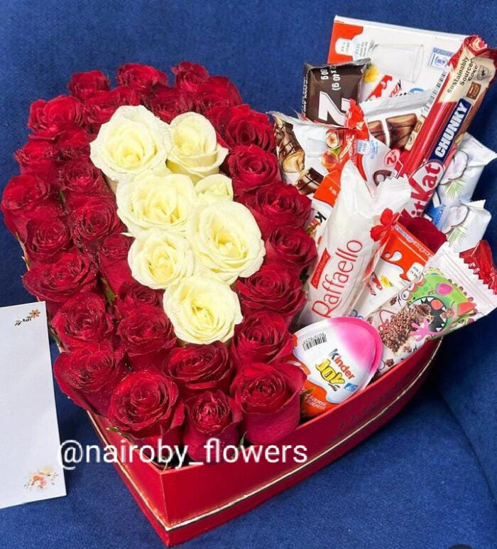 HEART BOX WITH GOODIES & ROSES