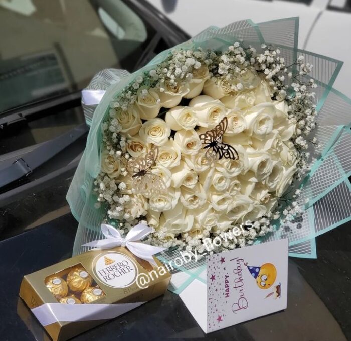WHITE MILKY BOUQUET & FERRERO CHOCOLATES