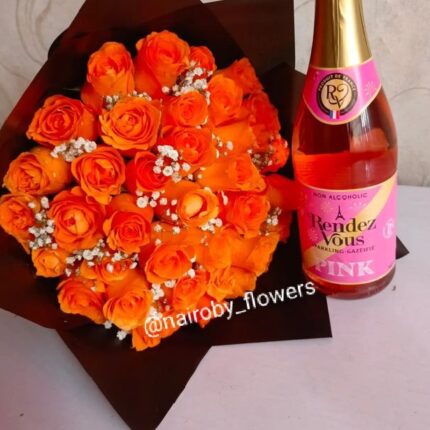 RENDEZVOUS SPARKLING WINE & ORANGE ROSES BOUQUET