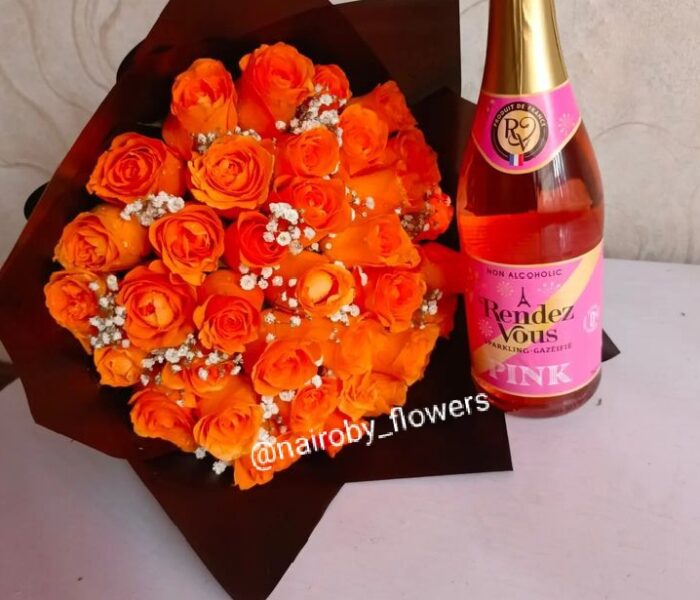 RENDEZVOUS SPARKLING WINE & ORANGE ROSES BOUQUET